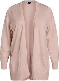 Lang &aring;pen strikket cardigan med lommer, Rosa