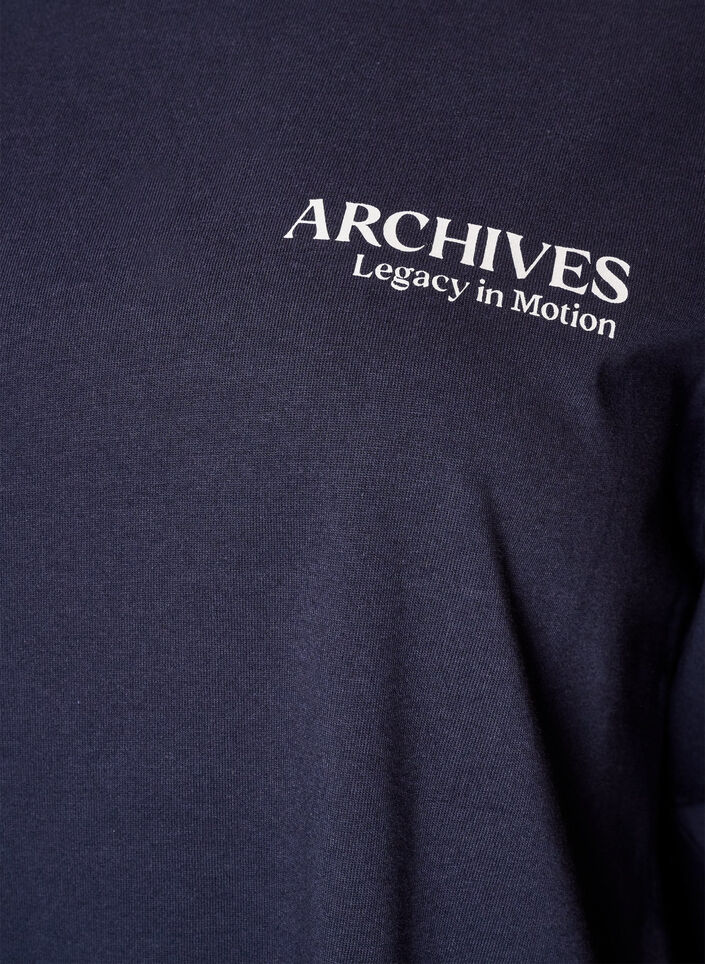 Langermet jerseybluse med teksttrykk, Bl&aring;, Packshot image number 2