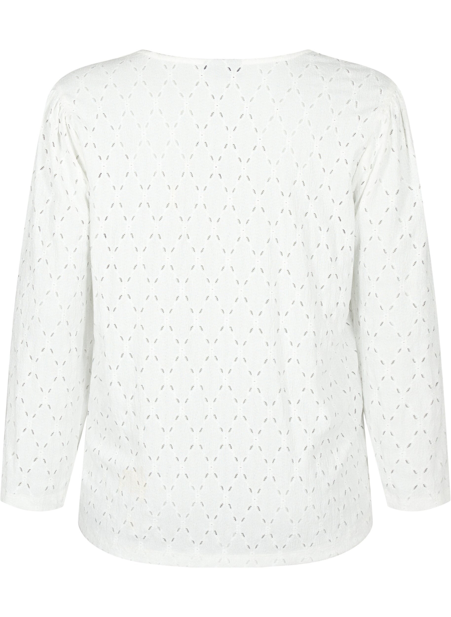 Zizzi Bluse med V-hals og hullm&oslash;nster, Off White, Packshot image number 1