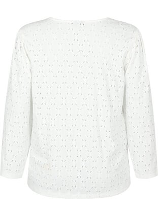 Bluse med V-hals og hullmønster, Off White, Packshot image number 1