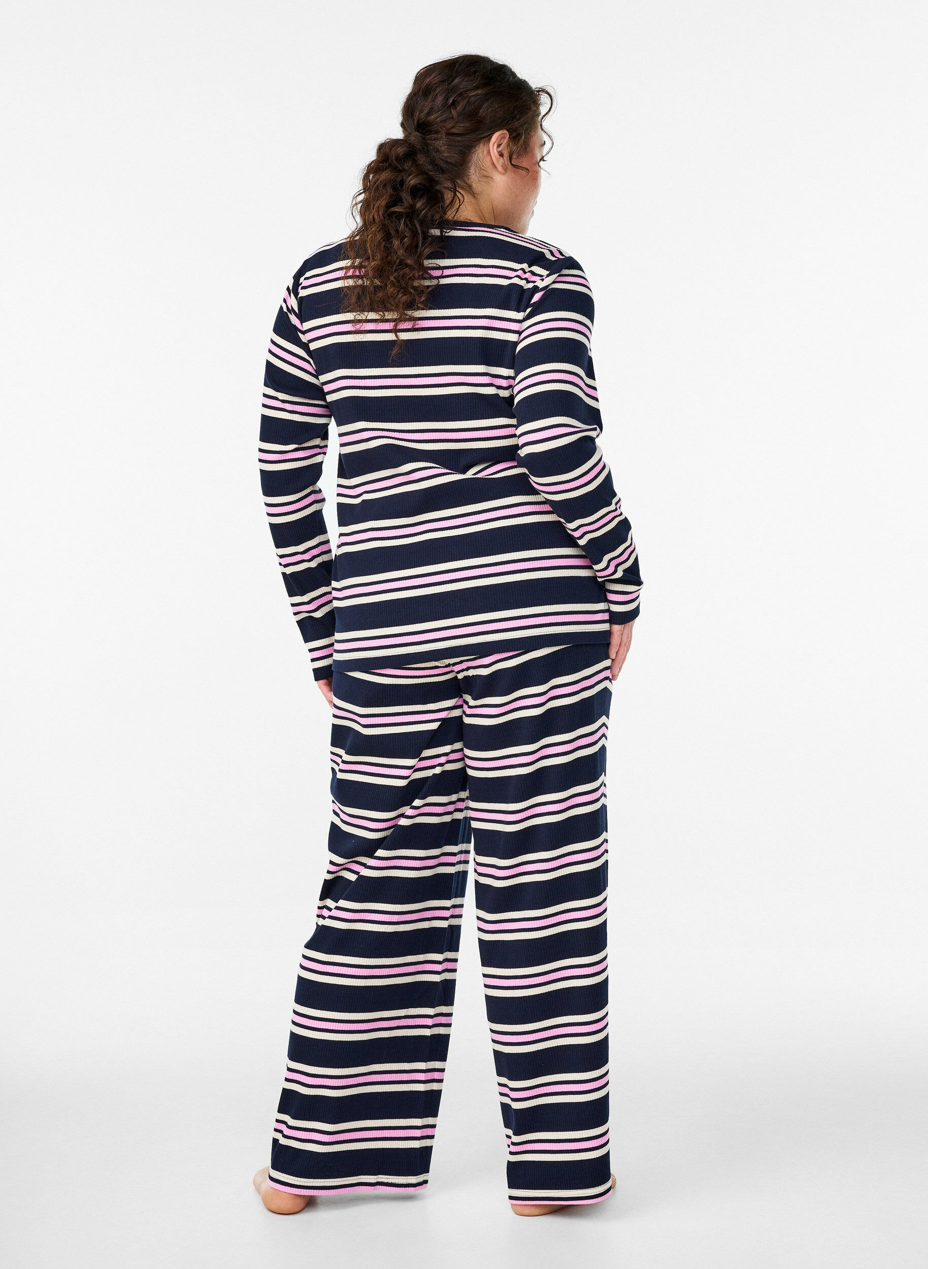 ZizziStripete pyjamabukser med vide ben, Bl&aring;, Model image number 2