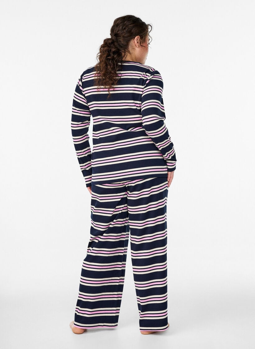 Stripete pyjamabukser med vide ben, Bl&aring;, Model image number 2