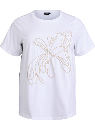 Zizzi T-skjorte i økologisk bomull med snor-detalj, White S.T.Pearls, Packshot image number 0
