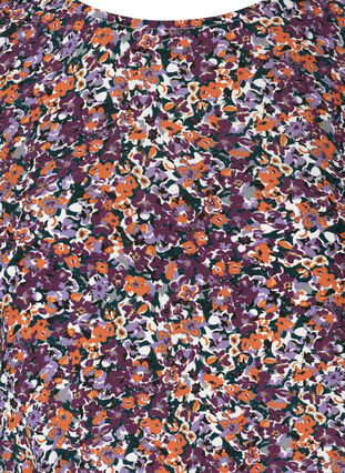 Viskosebluse med smock og blomstermønster, Purple FLower AOP, Packshot image number 2