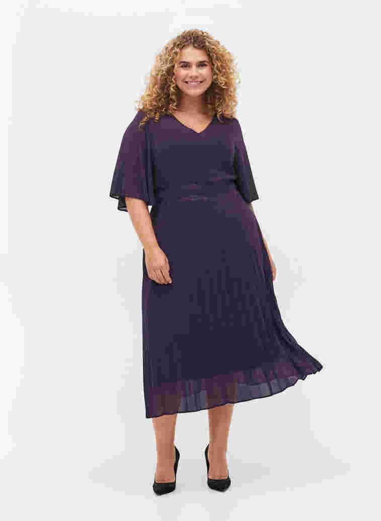 Plissékjole med korte ermer, Purple Velvet, Model image number 2
