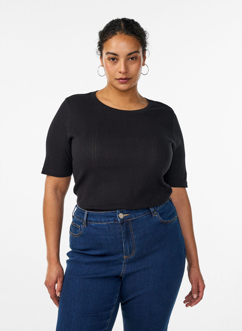 T-skjorte i bomull med hullbroderi, Svart, Model image number 0