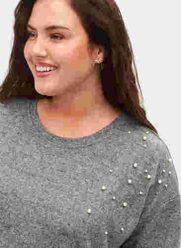 Langermet bluse med perledetaljer, Medium Grey Melange, Model image number 1