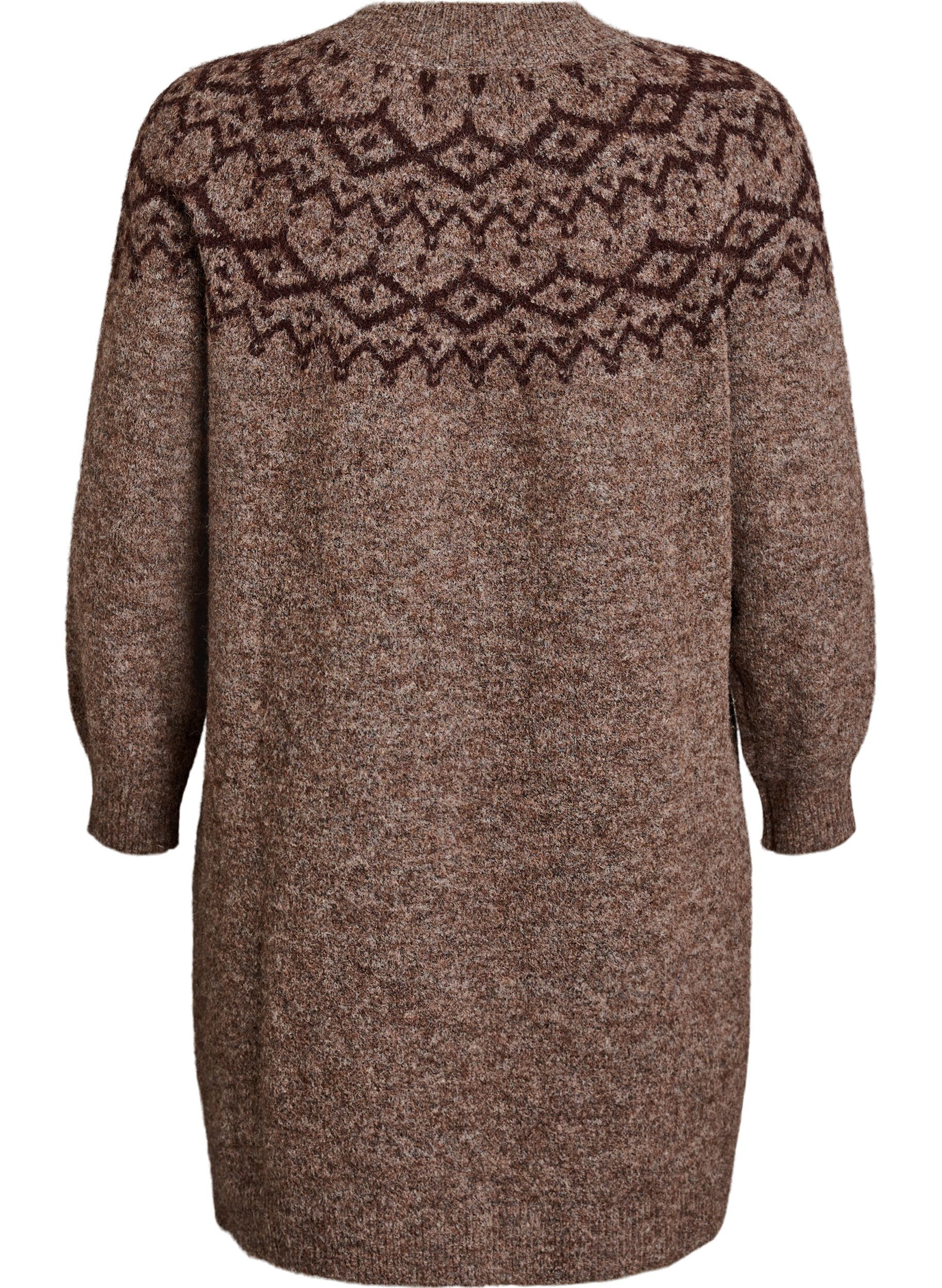 ZizziStrikkekjole med jacquardm&oslash;nster, Brun, Packshot image number 1