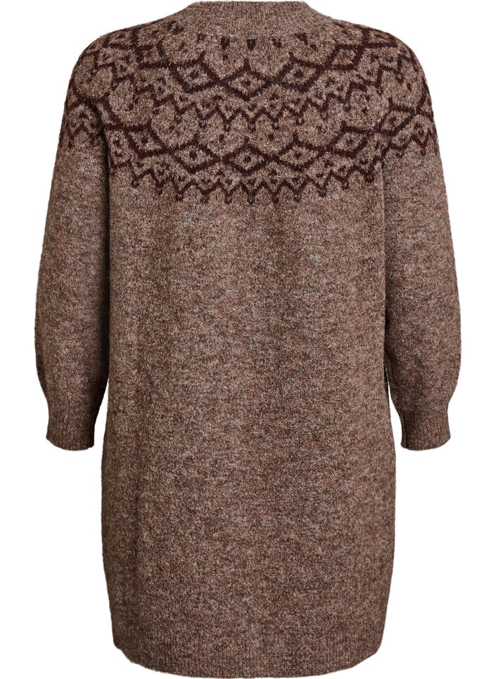 Strikkekjole med jacquardm&oslash;nster, Brun, Packshot image number 1