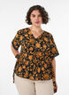 Blomstret bomullsbluse med knyting, Orange, Model image number 0