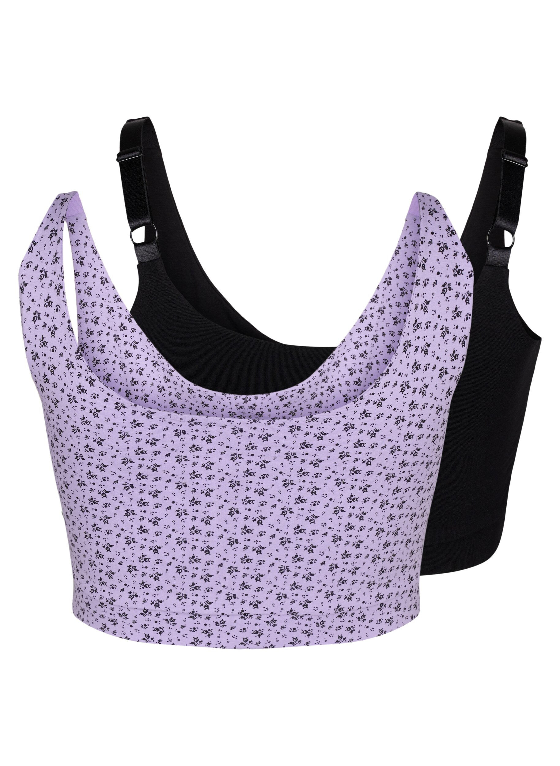Zizzi 2-pack BH-topp i bomull med justerbare stropper, Purple Rose/Black, Packshot image number 1