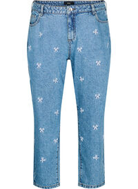 Mille mom-fit jeans med broderi, Blå Mille mom-fit jeans med broderi