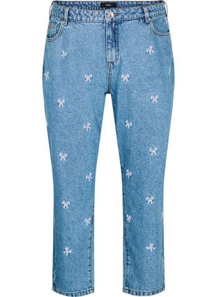 Zizzi Mille mom-fit jeans med broderi, Blå, Packshot image number 0