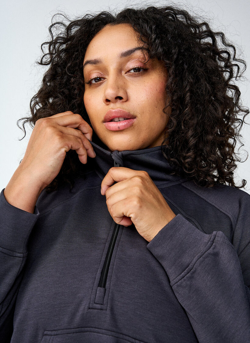 Sporty genser med høy hals og glidelås, Asphalt, Image image number 1