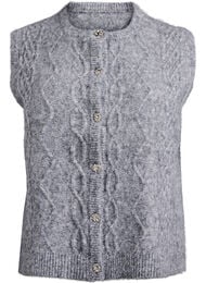 Mønstret strikkevest med dekorative knapper, Medium Grey Melange