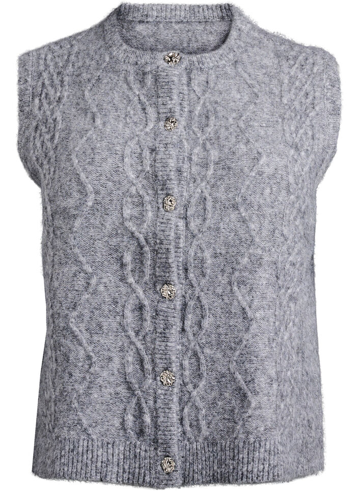 Mønstret strikkevest med dekorative knapper, Medium Grey Melange, Packshot
