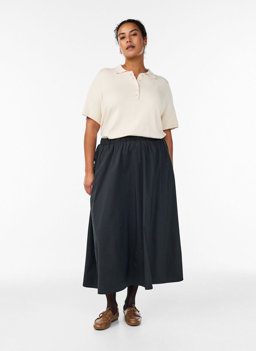 Finstrikket poloskjorte med korte ermer, Beige, Model image number 0