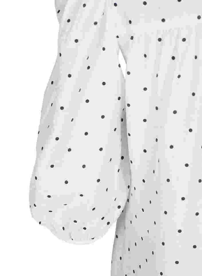 Prikkete bluse med 3/4 ermer i viskosemateriale, White Dot, Packshot image number 3