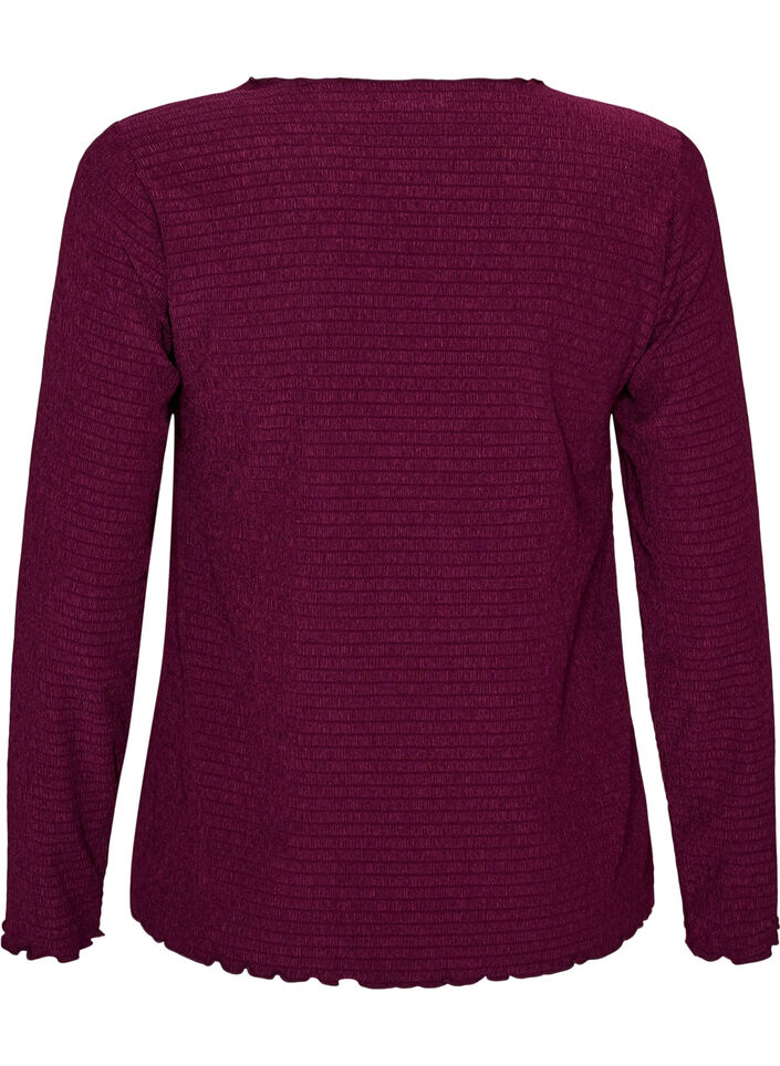 Teksturert bluse med b&oslash;lgete kanter, Lilla, Packshot image number 1