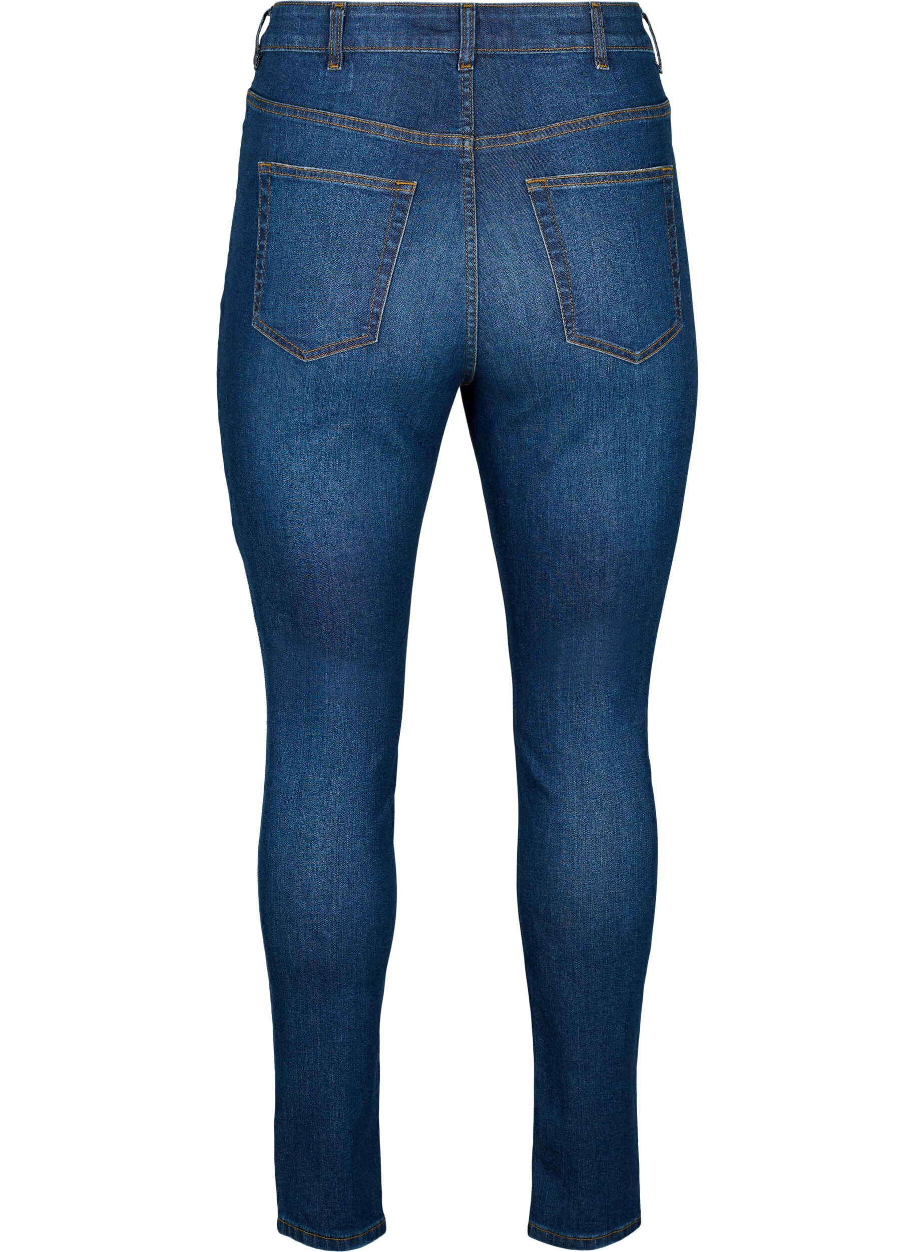 Zizzi Super slim Amy jeans med slitte detaljer og h&oslash;yt liv, Dark blue, Packshot image number 1