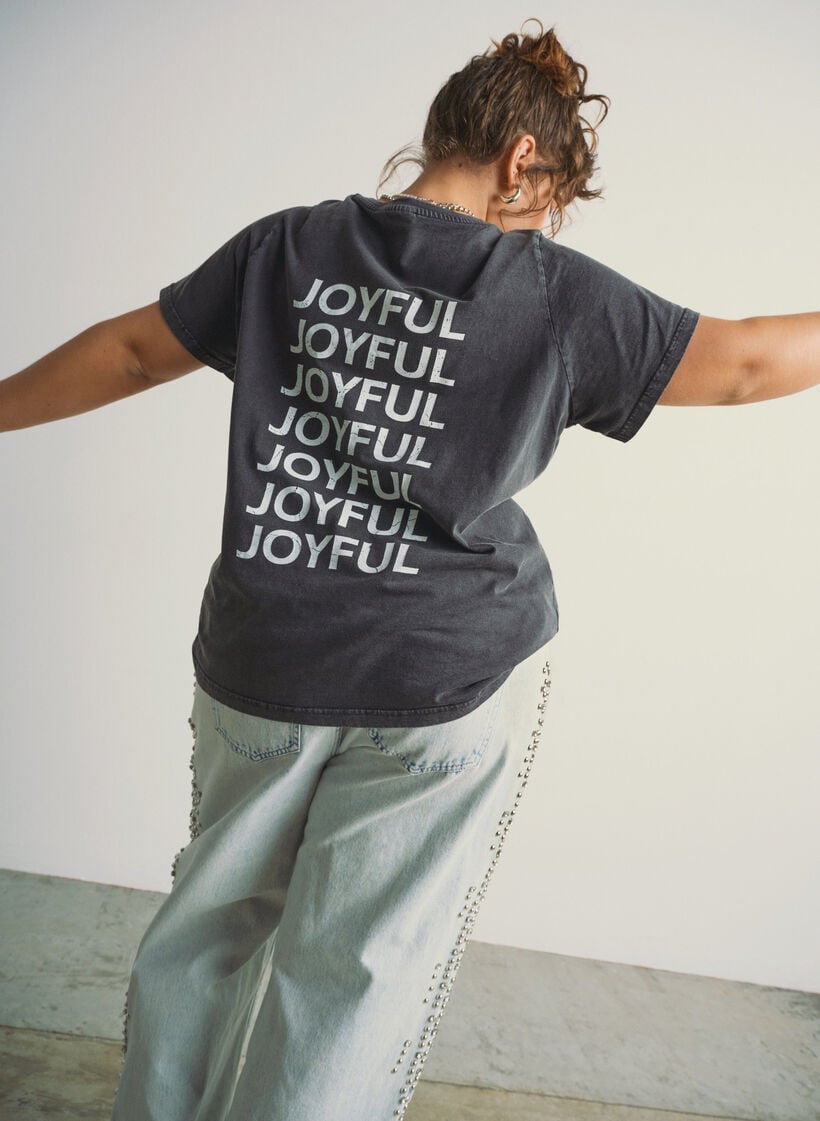 T-skjorte i organisk bomull med trykk på ryggen, Grå, Image image number 0