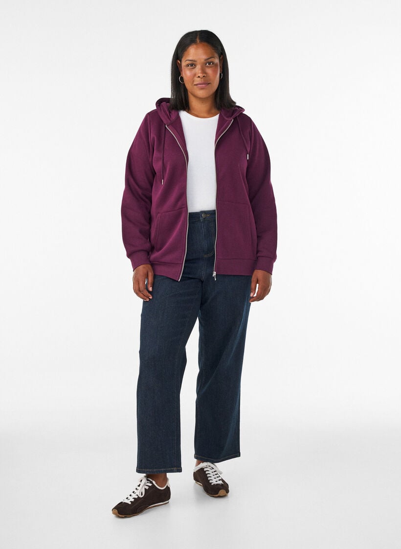 Hettegenser med glidel&aring;s og lommer, Lilla, Model image number 1