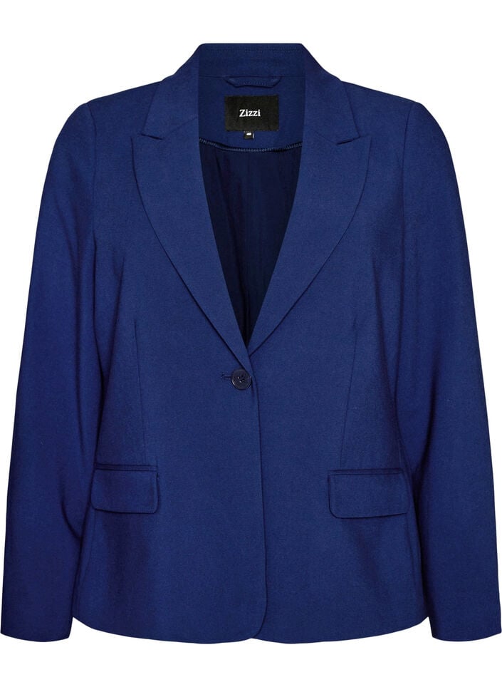 Klassisk blazer med enkel knappelukking og lommer, Bl&aring;, Packshot image number 0