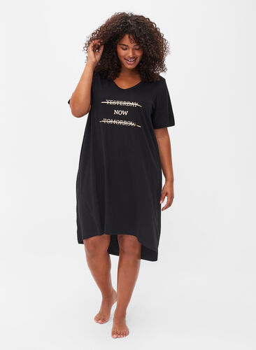 Nattkjole av bomull med trykk, Black w. Gold Foil, Model image number 2