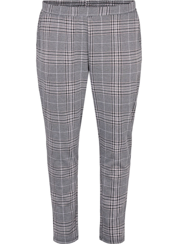 Cropped Maddison bukser med rutete mønster, Black Check, Packshot image number 0