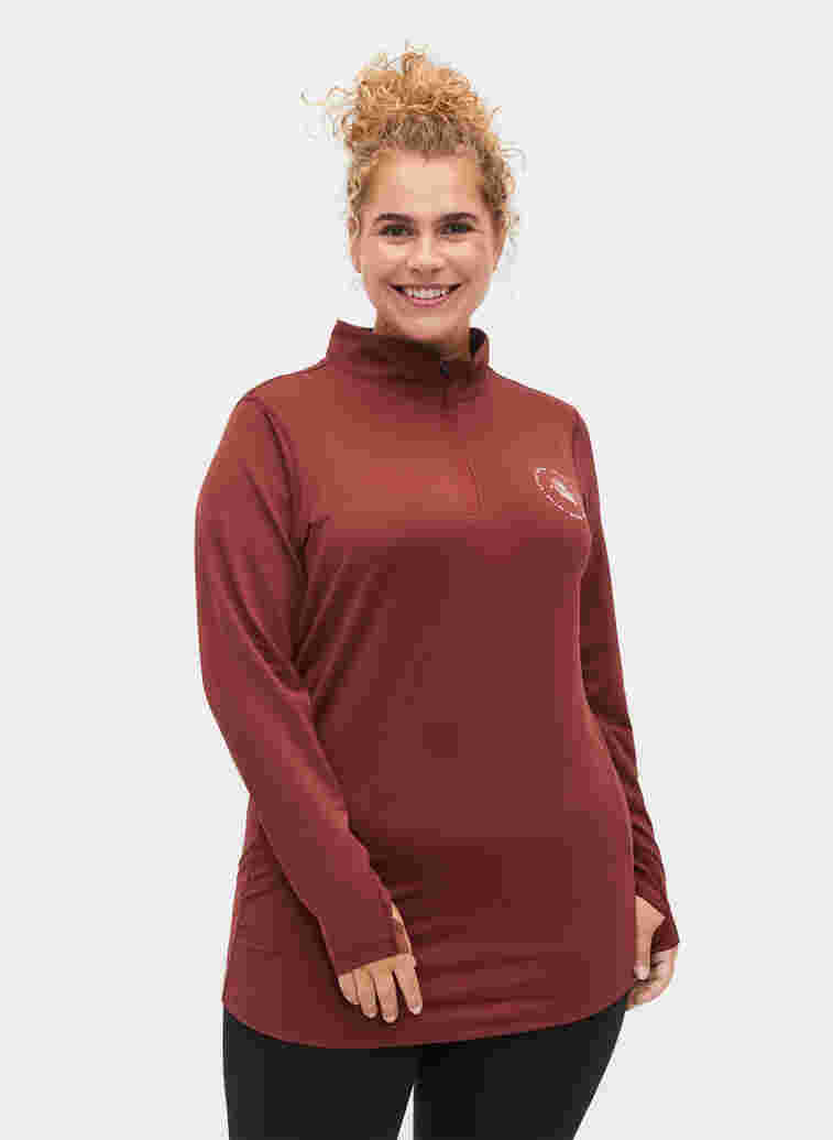 Høyhalset treningsgenser med glidelås, Sable, Model