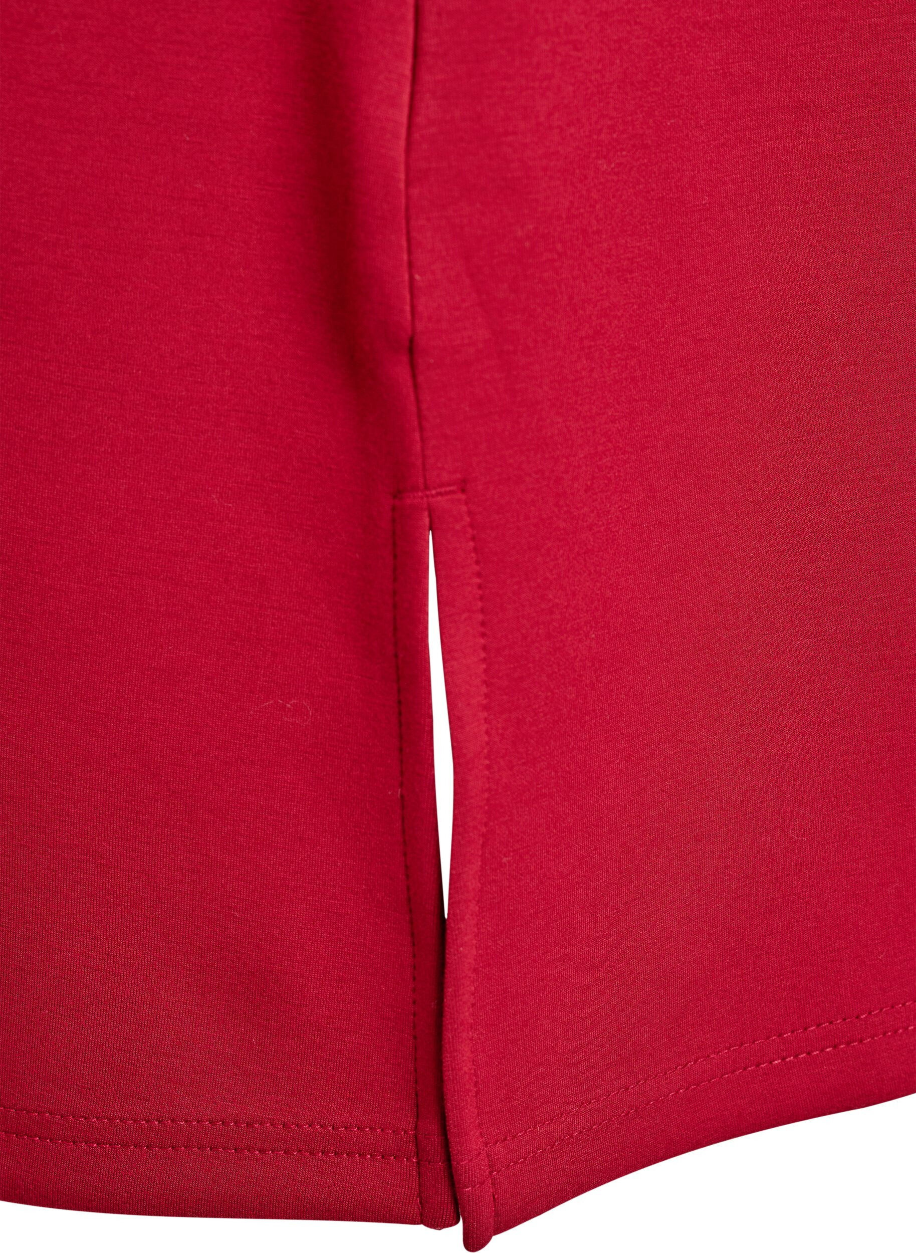Zizzi T-skjortekjole i jersey med splitt i sidene, R&oslash;d, Packshot image number 3