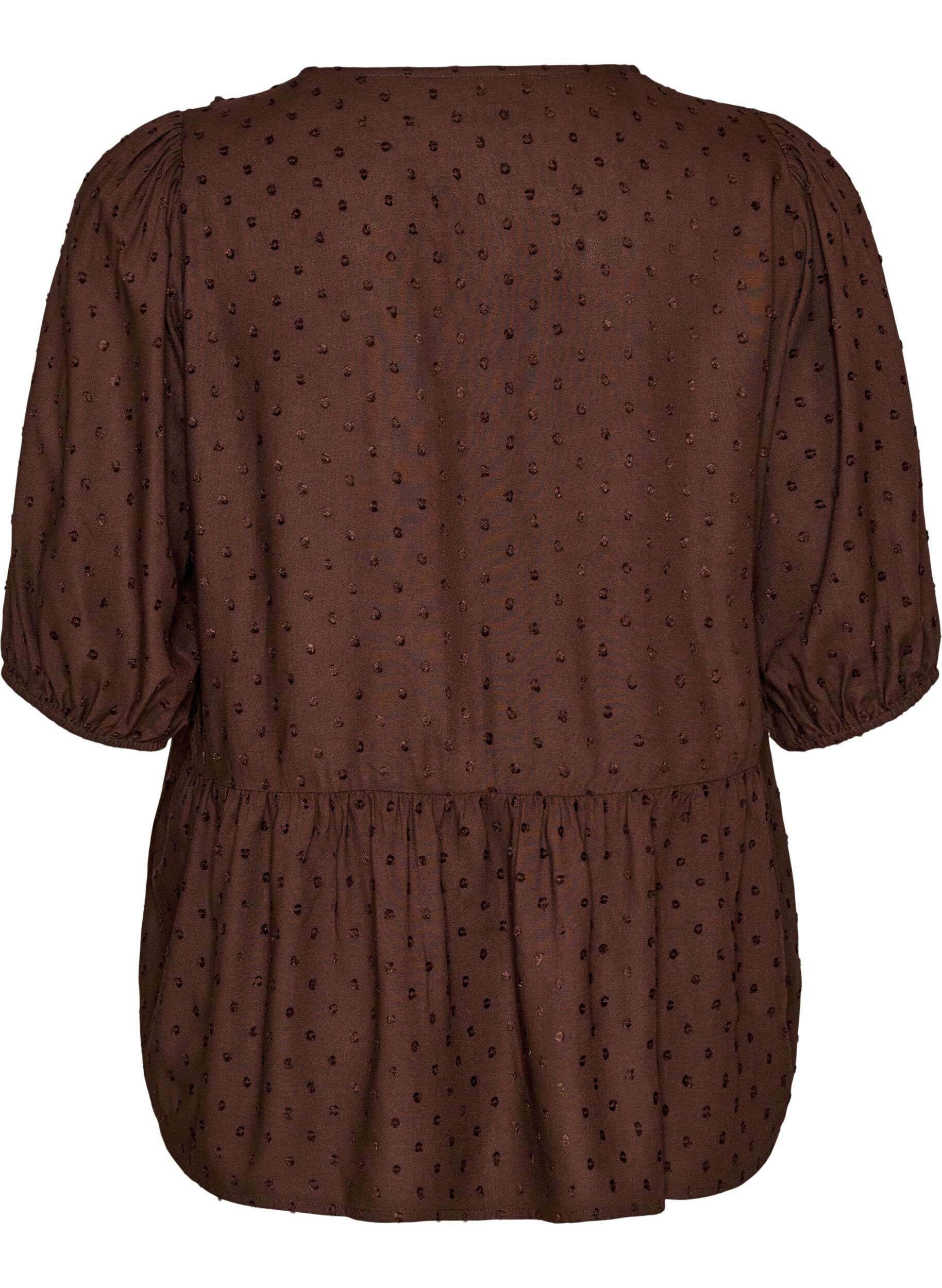 ZizziViskosebluse med prikket tekstur og V-hals, Brun, Packshot image number 1
