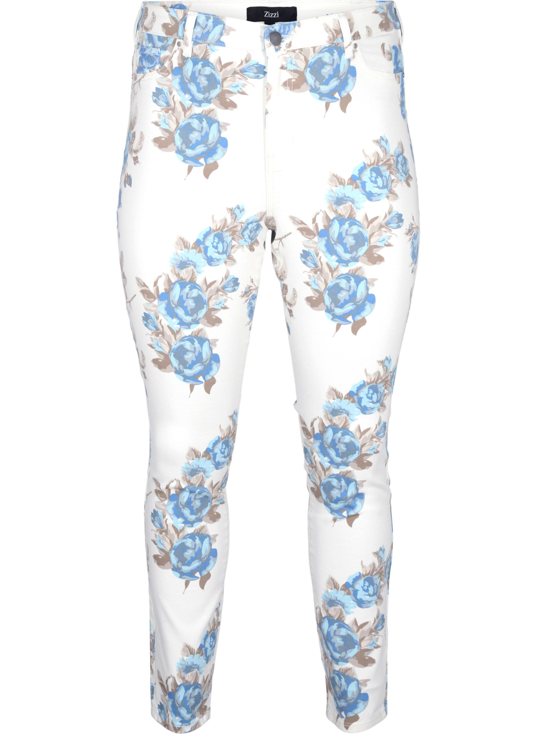 Zizzi Supersmal Amy jeans med blomstertrykk, Hvit, Packshot image number 0