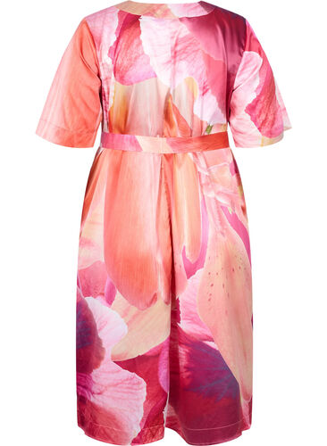 Mønstrete morgenkåpe med korte ermer, Orange Pink AOP, Packshot image number 1