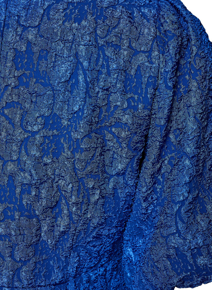 Jacquard kjole med puffermer og A-linje, Bl&aring;, Packshot image number 3