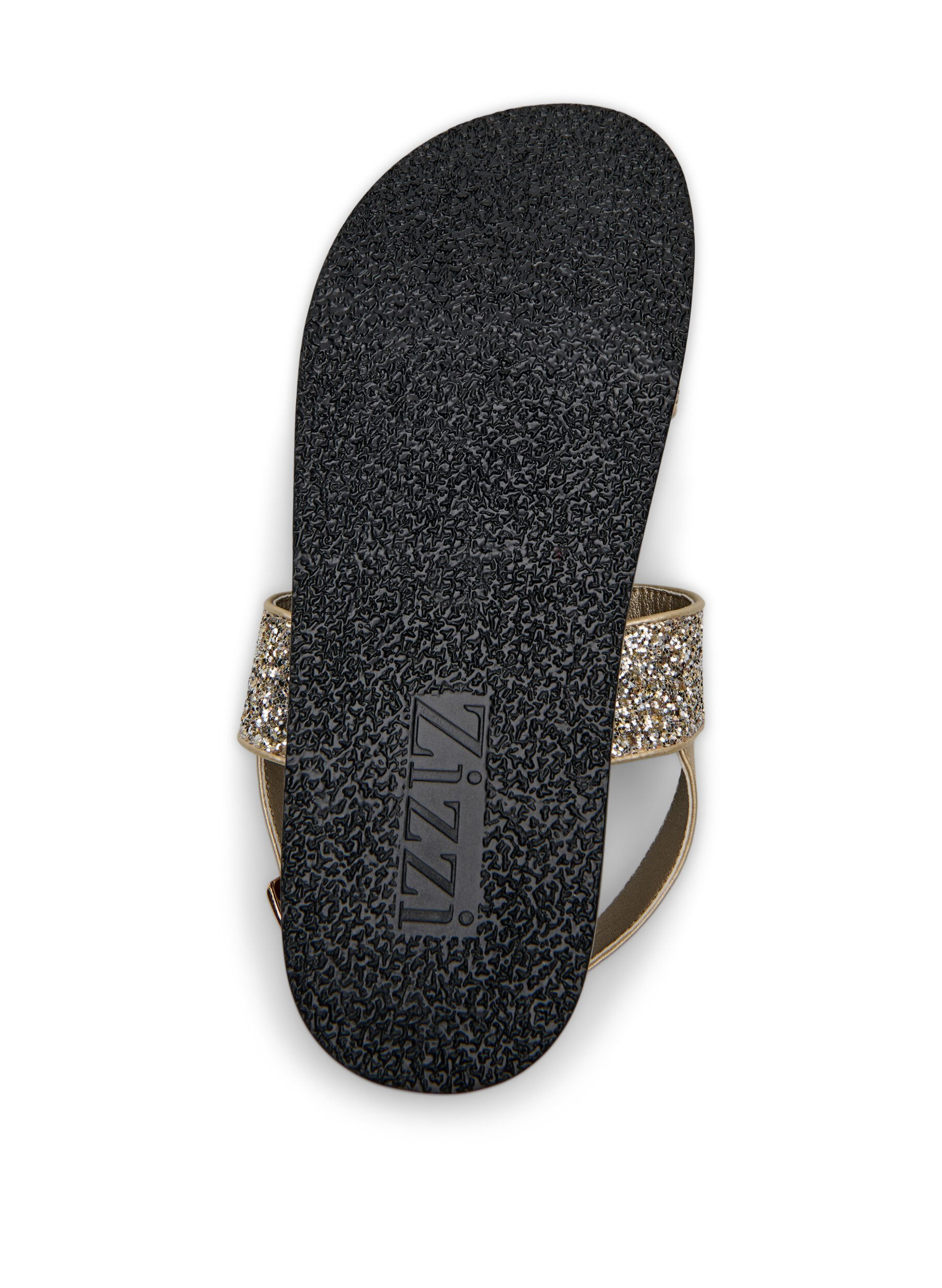 Zizzi Wide fit - Glitter sandal med borrel&aring;slukking, Gull, Packshot image number 4