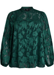 Bluse med knapper og blomstertrykk, Grønn