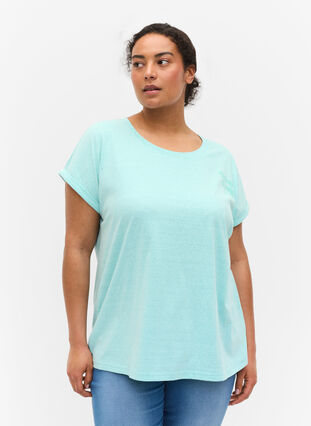 Melert T-skjorte i bomull, Aqua Splash Melange, Model image number 0
