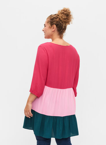 Viskosetunika med colorblock, Rose Green Block, Model image number 1
