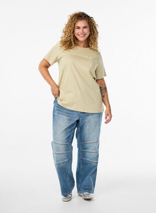 Zizzi T-skjorte i økologisk bomull med perletekst, Eucalyptus Wh.Pearls, Model image number 2