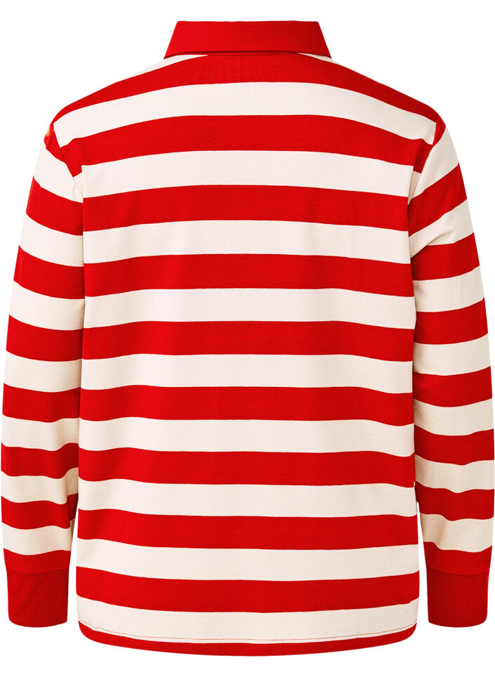 Langermet poloskjorte med striper, Rød, Packshot image number 1