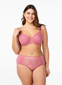 Mikrofibertruser med mesh og broderi, Rosa Mikrofibertruser med mesh og broderi, Rosa, Model