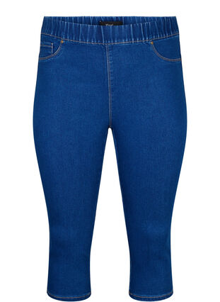 Zizzi Denim-knebukser med elastisk linning, Dark Blue Denim, Packshot image number 0