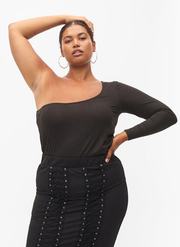 One-shoulder bluse, Black, Model image number 0