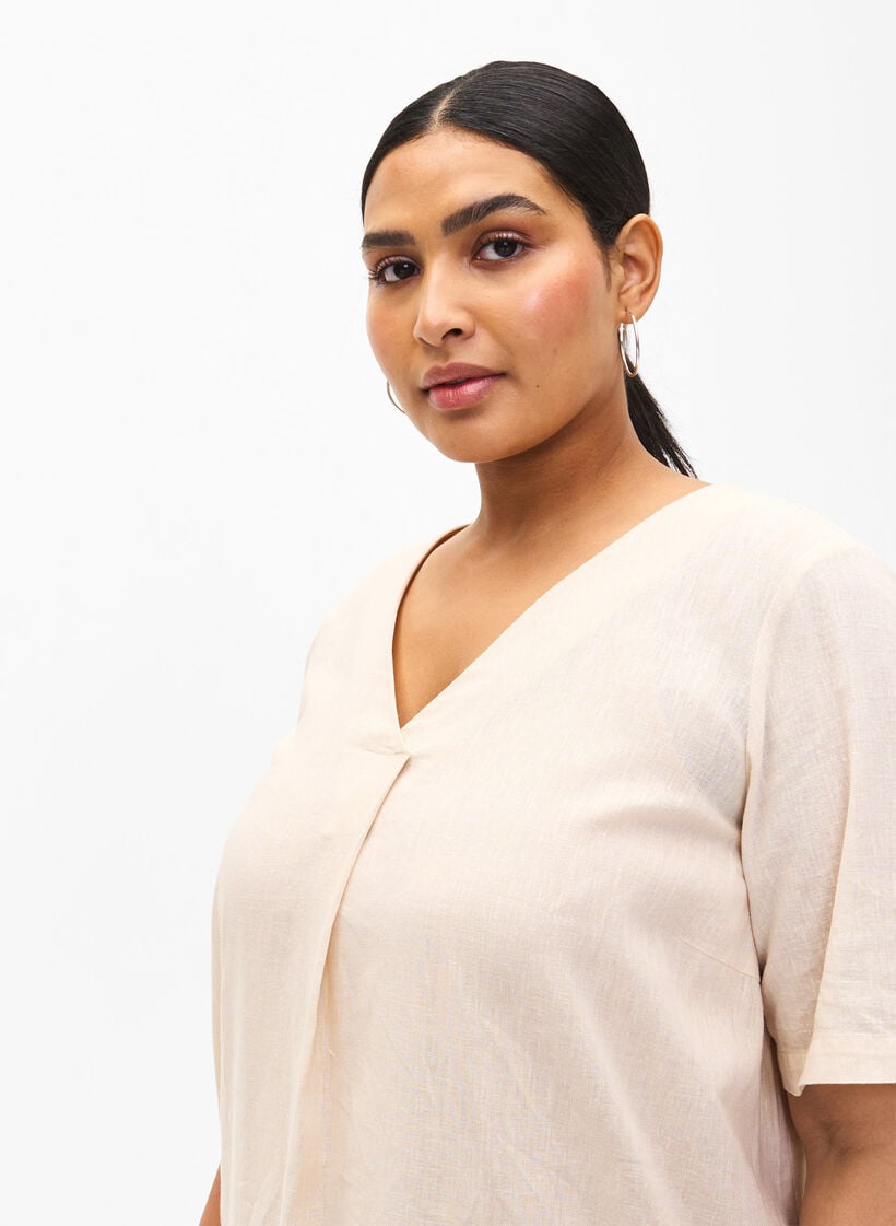 Kaftankjole i bomullsblanding med lin, Beige, Model image number 3