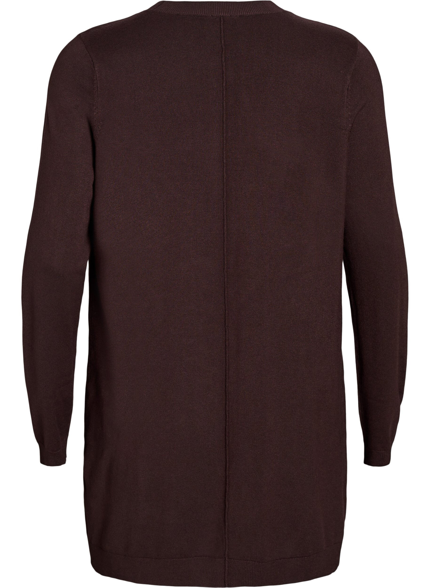 ZizziLang, strikket cardigan i en viskoseblanding, Brun, Packshot image number 1