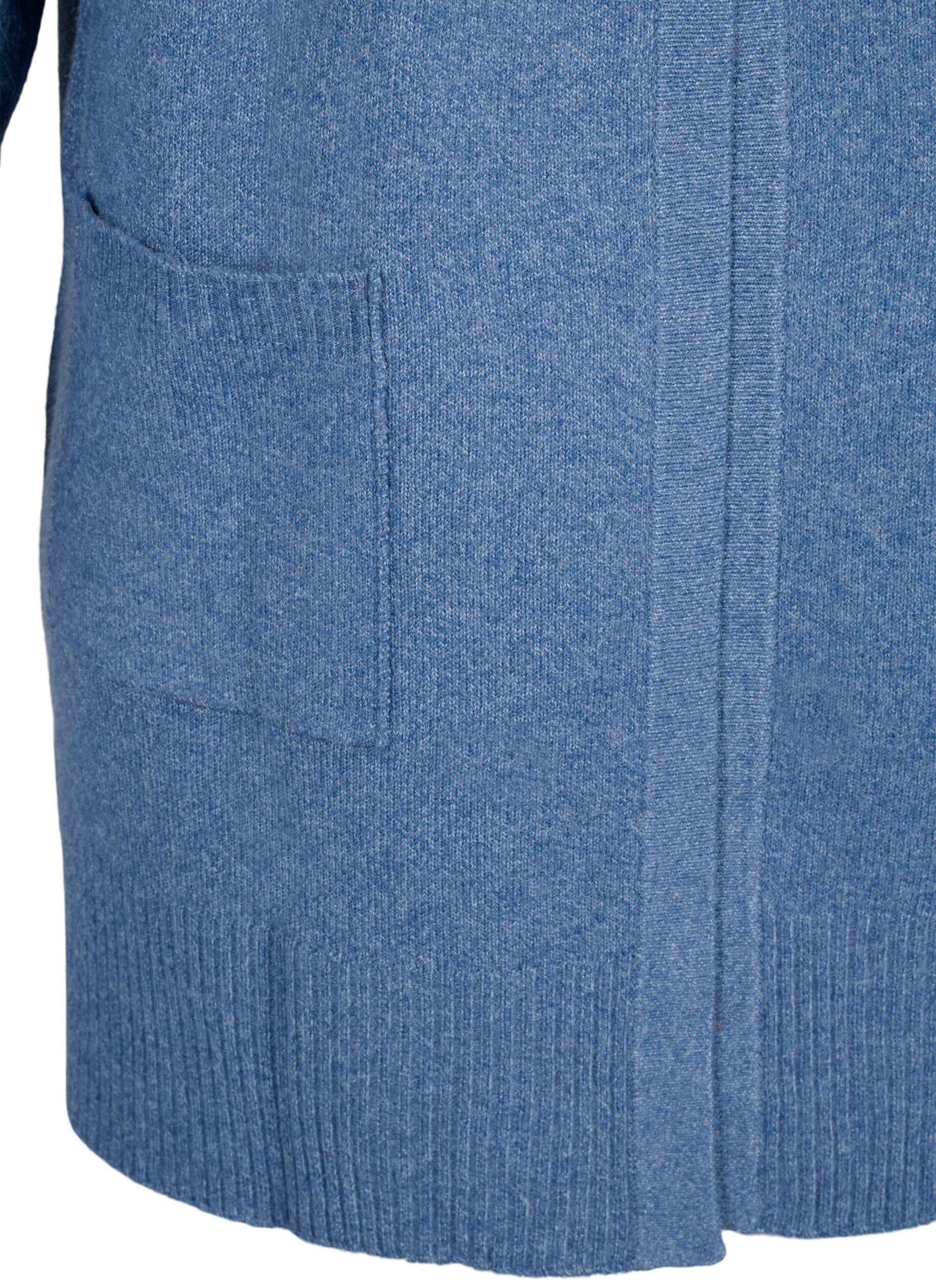 ZizziRibbestrikket cardigan med lommer, Bl&aring;, Packshot image number 2