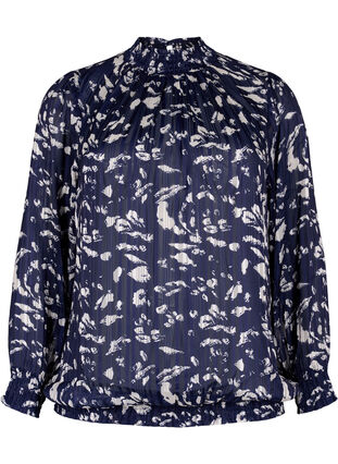 Mønstrete bluse med smock, Blue Leaf AOP, Packshot image number 0