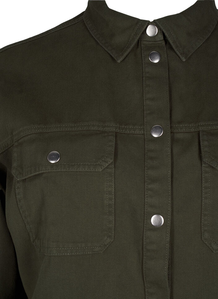 Ensfarget dongeriskjorte med brystlommer, Forest Night, Packshot image number 2