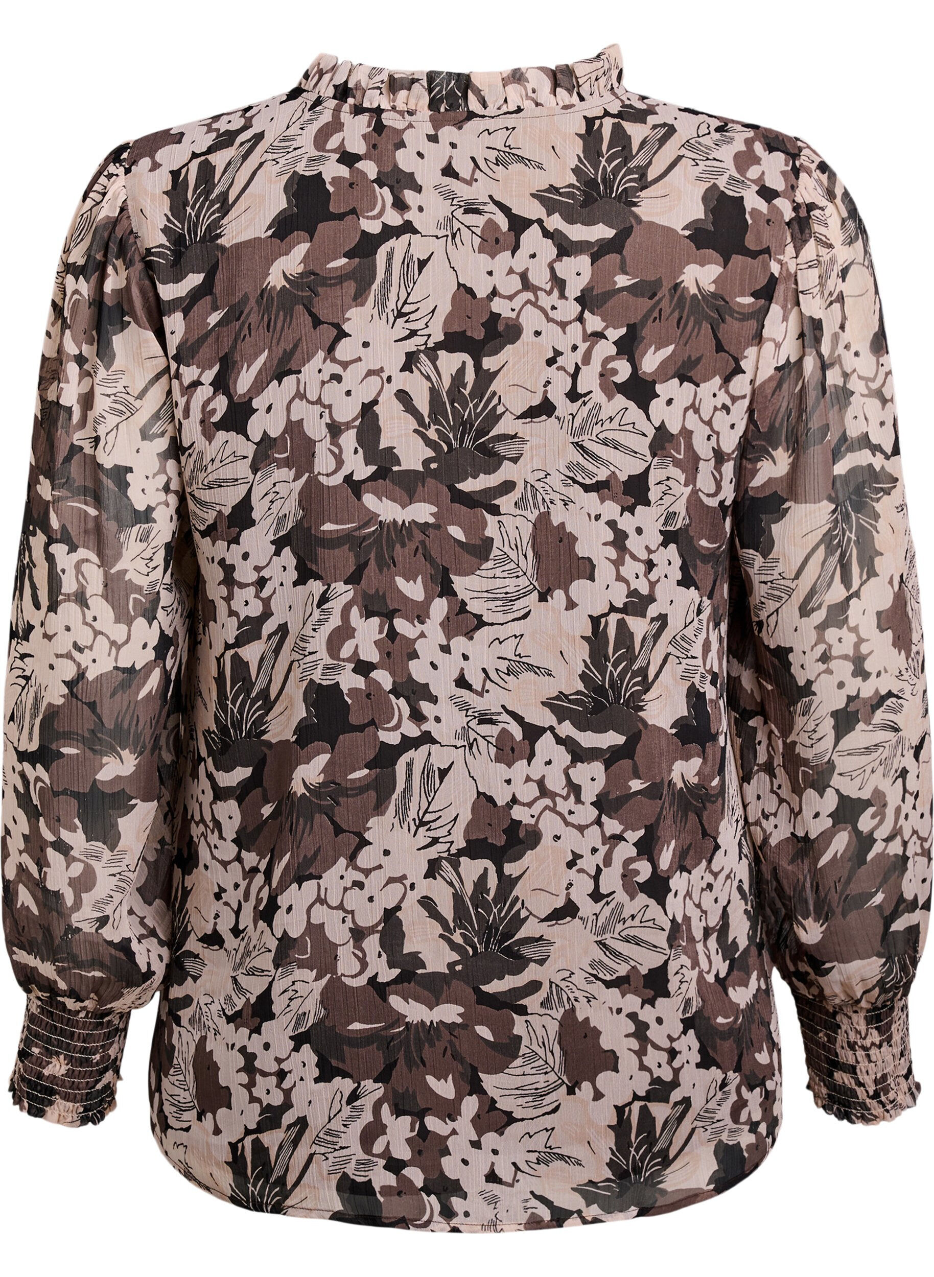 Zizzi Bluse med blomstertrykk, Svart, Packshot image number 1